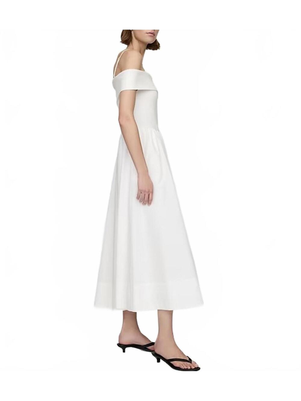 Gap Cotton Mixed Media Off-Shoulder Midi Dress New Off White NWT Small Petite - Picture 3 of 9